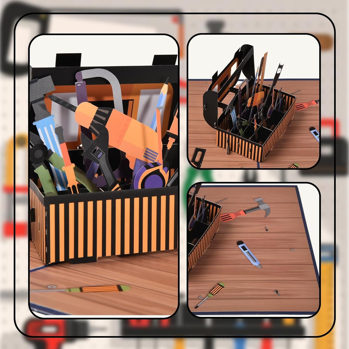 3D pop-up greeting card, hollowed out paper carving design,pop-up display Toolbox Greeting Card - Screwdriver/Toolbox Embossed Mechanical Wind Father's Day/Engineer Creative Gift Card- with envelope and blank label(Toolbox)