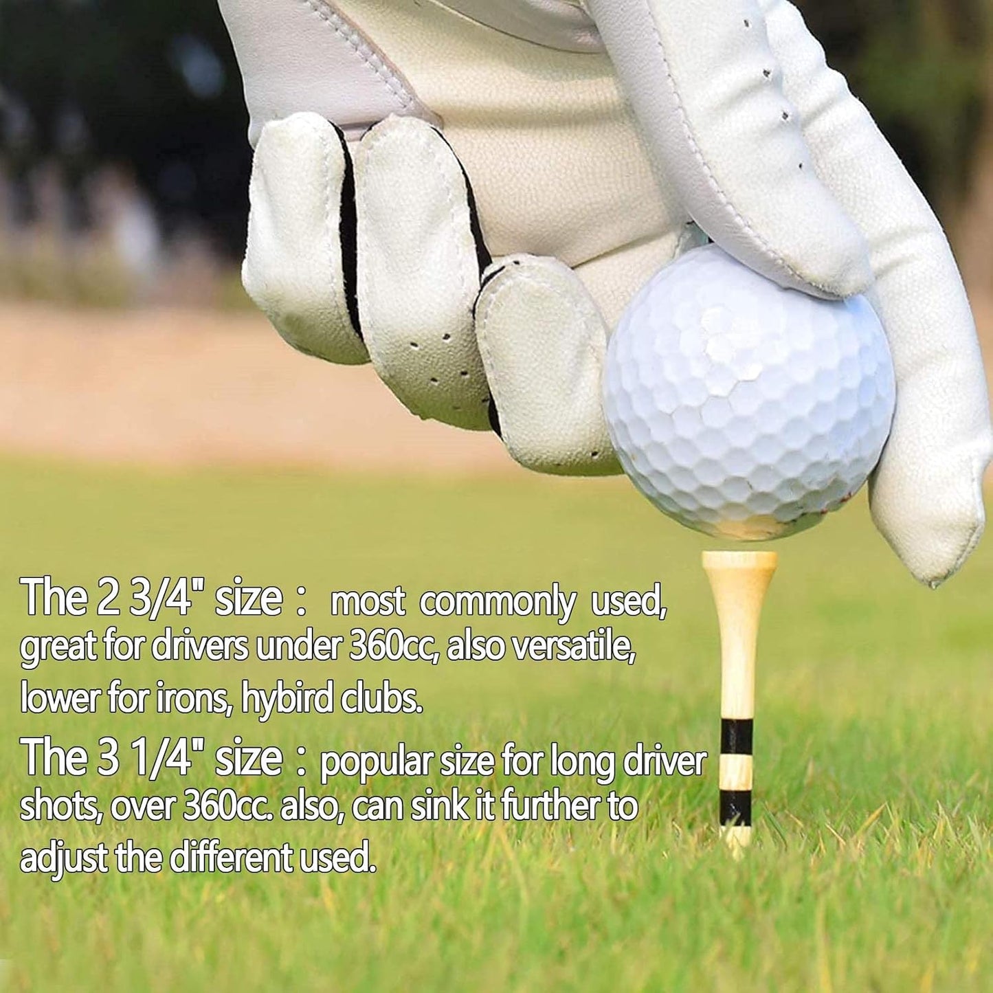 FINGER TEN Golf Tees Wood 3 1/4 2 3/4 Inch Wooden Bamboo 50/120 Count, Durable Biodegradable Colored Bulk Tee 70mm 83mm