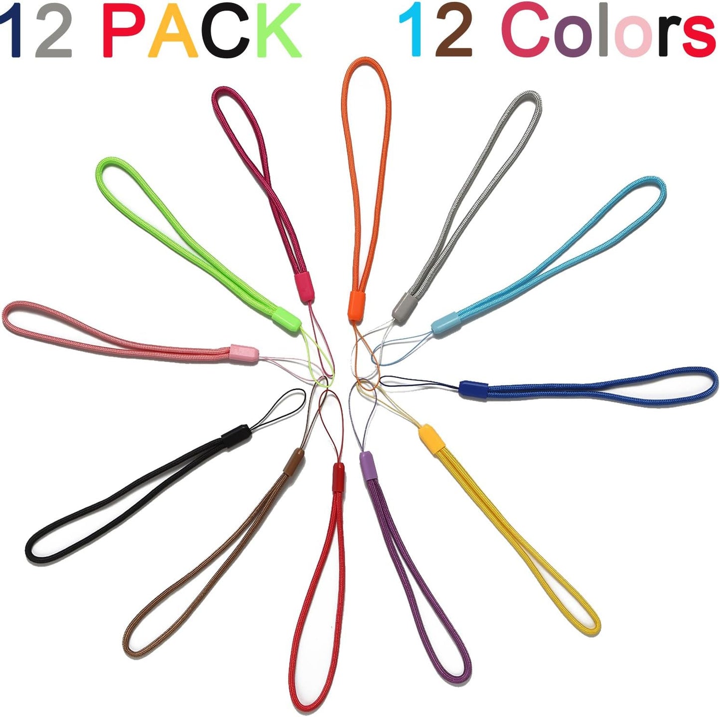 AMUU 12 Pack Wrist Lanyards Short Colorfull Hand Wrist Lightweight Lanyard Strap String for USB Keys Keychain Assorted Colors