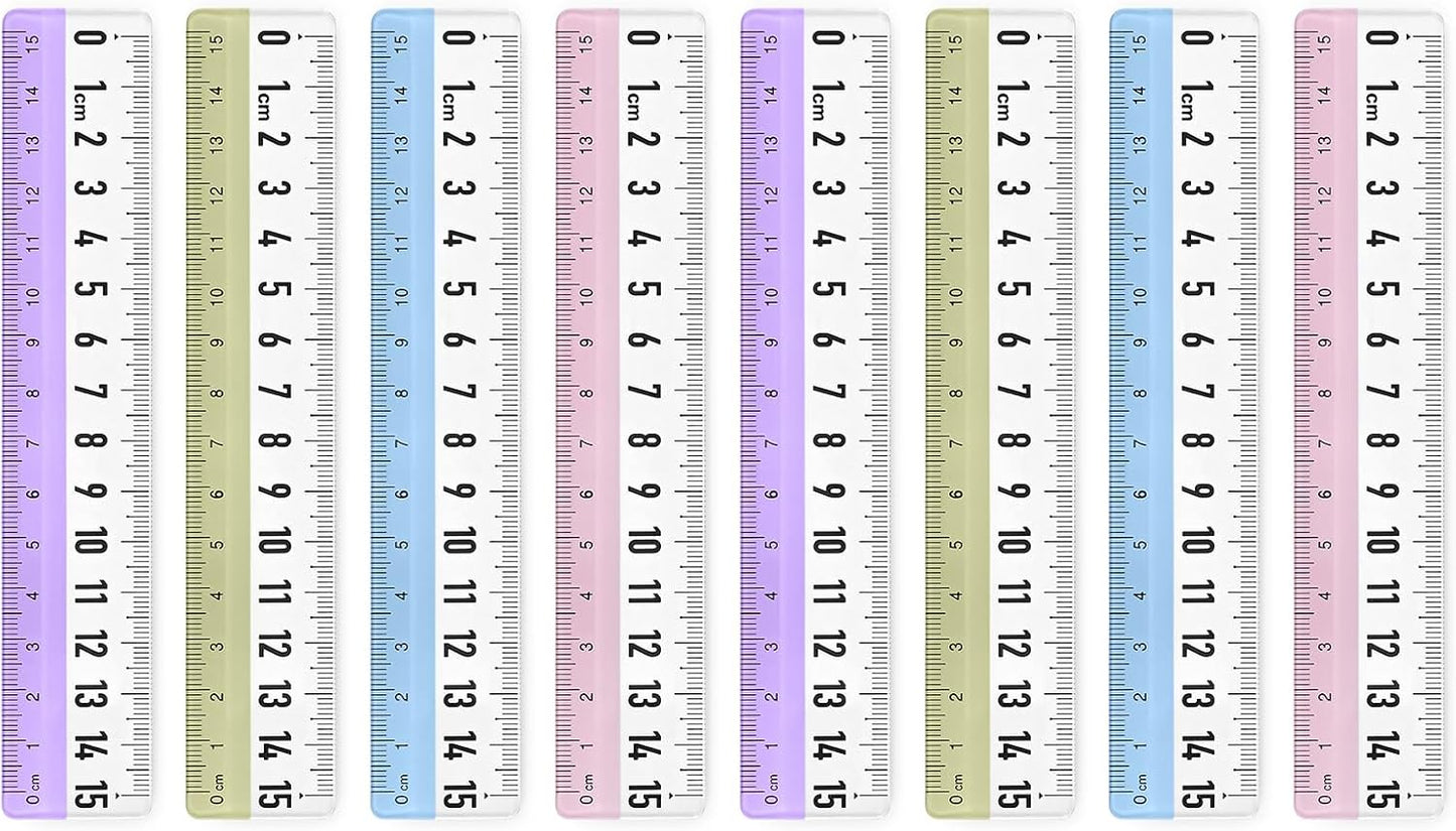 BAYTORY 8 Pcs Plastic Rulers 15 CM, Small Acrylic Ruler, Measuring Drafting Tools, Bulk Rulers with Centimeters for School Home Office (Clear)