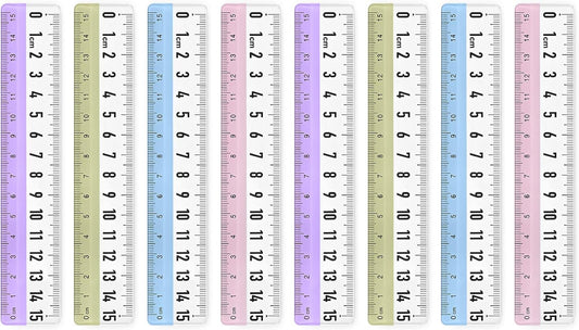 BAYTORY 8 Pcs Plastic Rulers 15 CM, Small Acrylic Ruler, Measuring Drafting Tools, Bulk Rulers with Centimeters for School Home Office (Clear)