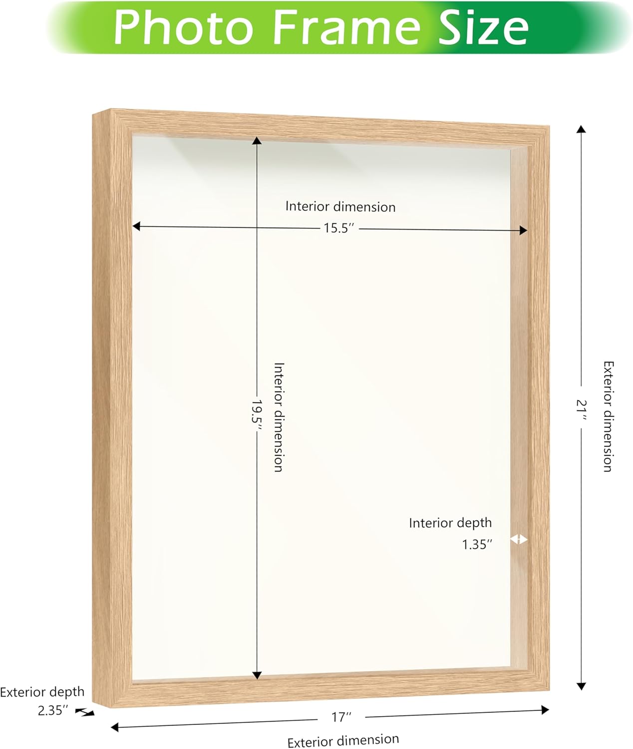 FrameWorks 16" x 20" Original Natural Oak Wooden Shadow Box Frame – Soft Felt Back, Tempered Glass, and Included Elegant White Ball Push Pins
