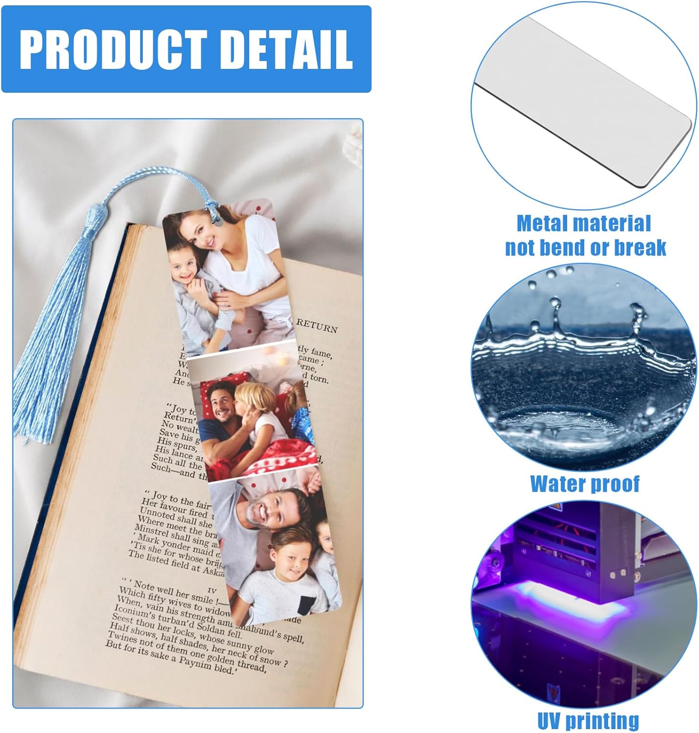 Custom Bookmark, Personalized Wood Bookmarks Tassel with Photo, Customized Double-Sided Bookmark for Women Men Book Lover Christmas Valentine's Day