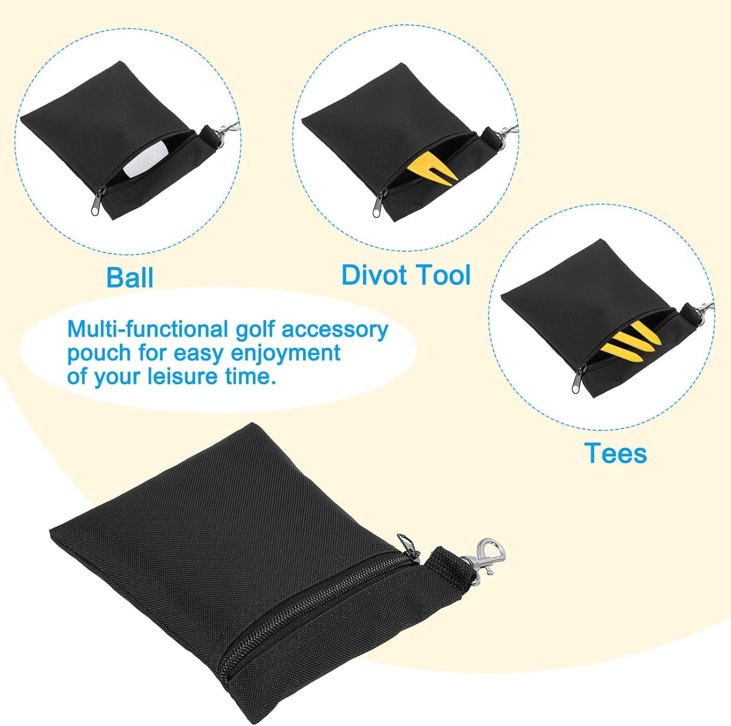 PATIKIL Golf Tee Pouch, Zipper Golf Ball Bag with Metal Lobster Claw Clip for Men Women Valuables Holder