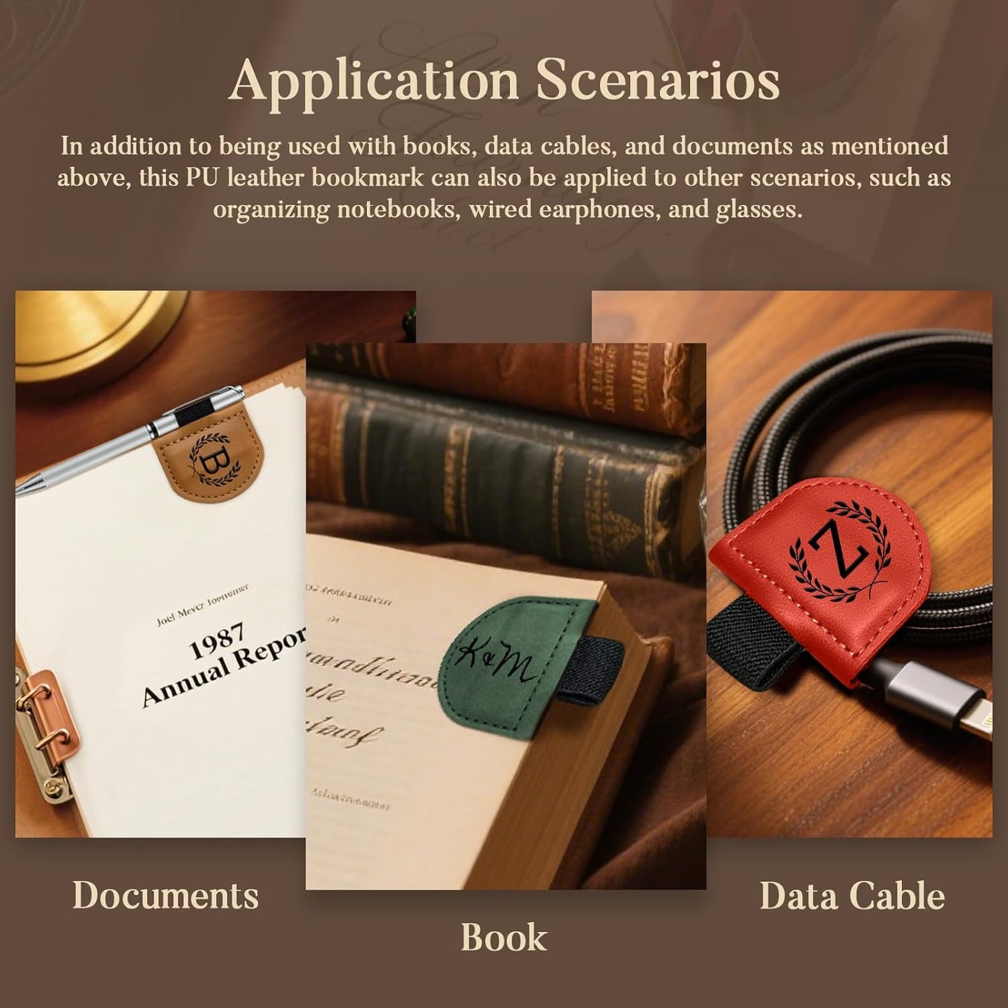 Personalized Bygone Mark Bookmark with Pen Holder,Engraving Leather Magnetic Bookmarks Vintage 26 Letters Name Initials Text Book Marker Clips Gifts for Reading Book Lovers Women (Coffee, X)