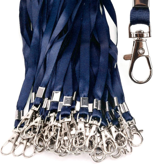 Lanyards 50 Pcs Bulk Lanyard for Id Badges Flat Navy Blue Lanyard with Badge Clip Swivel Hook (50, Navy Blue)