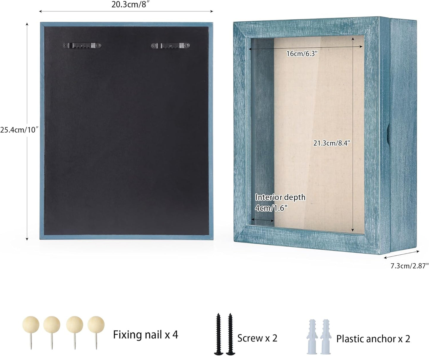 Love-KANKEI Shadow Box Frame 8x10 Shadow Box Display Case with Linen Back Memorabilia Awards Medals Photos Memory Box Gift Rustic Blue