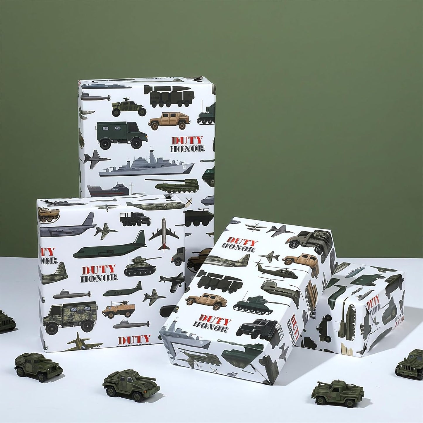 Military Wrapping Paper Roll - 17Inch x16.4Feet - Tank,Fighter Jet Boy Gift Wrap “DUTY HONOR” Design Gift Packing Paper for Military Parties,Birthday