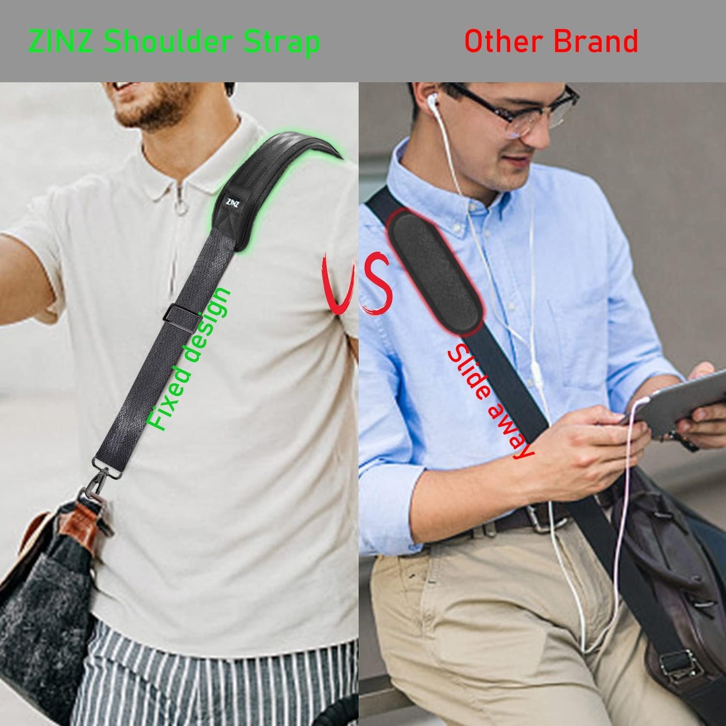 ZINZ 77 Inch Shoulder Strap Univesal Bag Strap with Fixed Pad Ultra Thick Plus Long & Breathable Cushion, Replacement Strap for Bags,Dark Gray