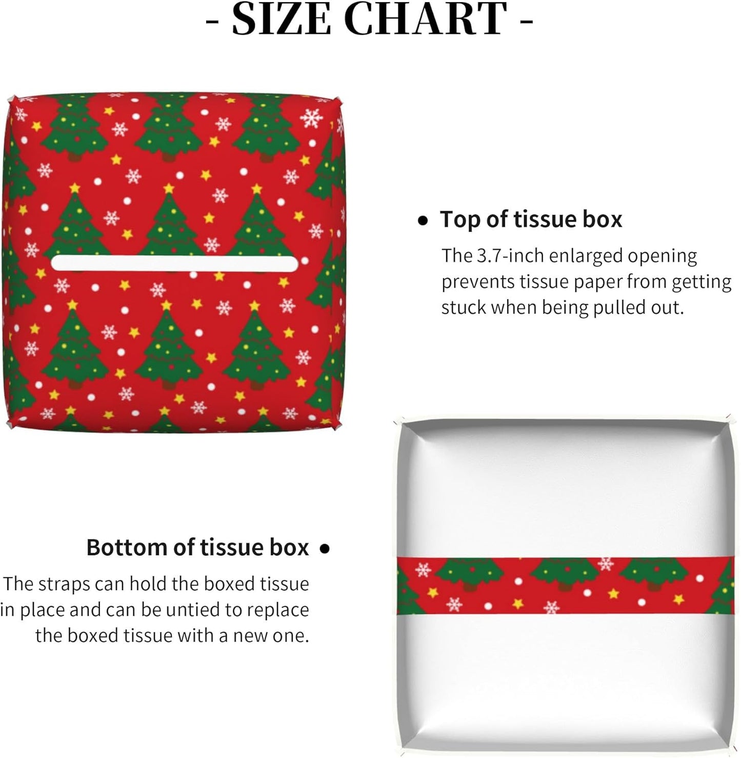 Christmas Tree and Snowflakes Tissue Box Cover Square,Red Green Christmas Pine Tree Tissue Box Holder Waterproof Leather Facial Paper Organizer Dispenser for Bathroom Home Car Nightstand Vanity Desk