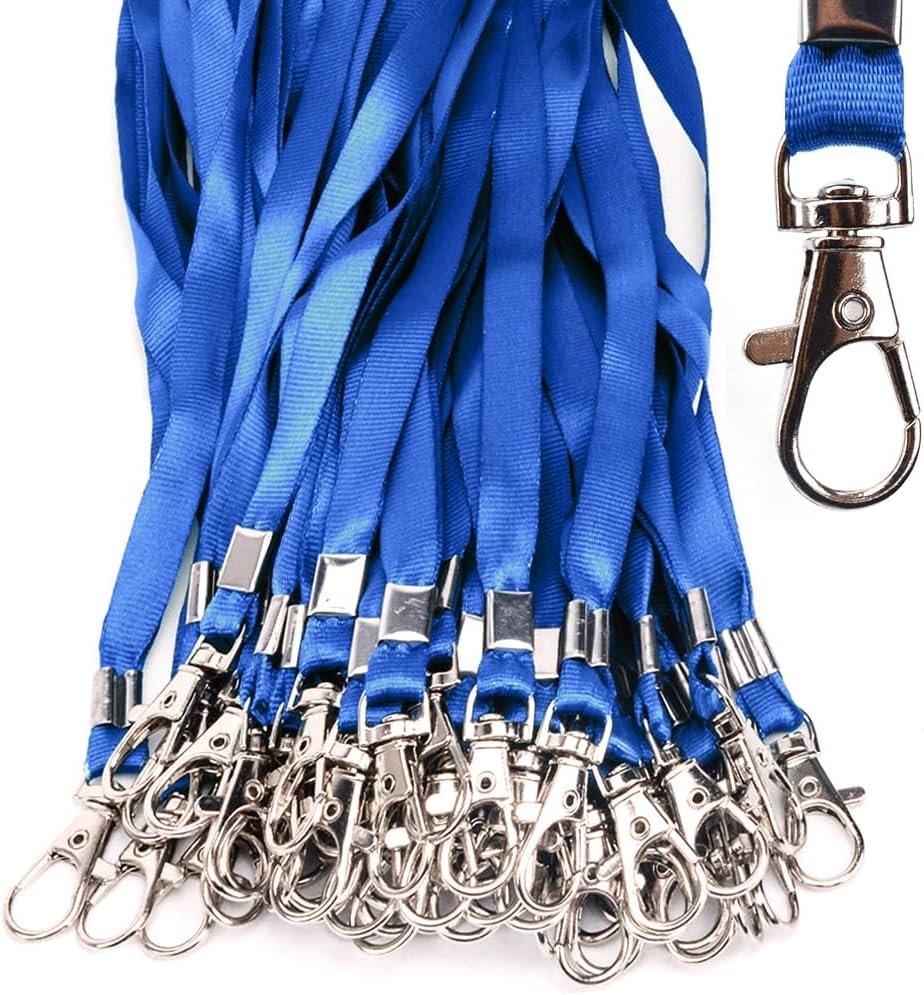 Lanyards 50 Pcs Bulk Lanyard for Id Badges Flat Blue Lanyard with Badge Clip Swivel Hook (50, Blue)