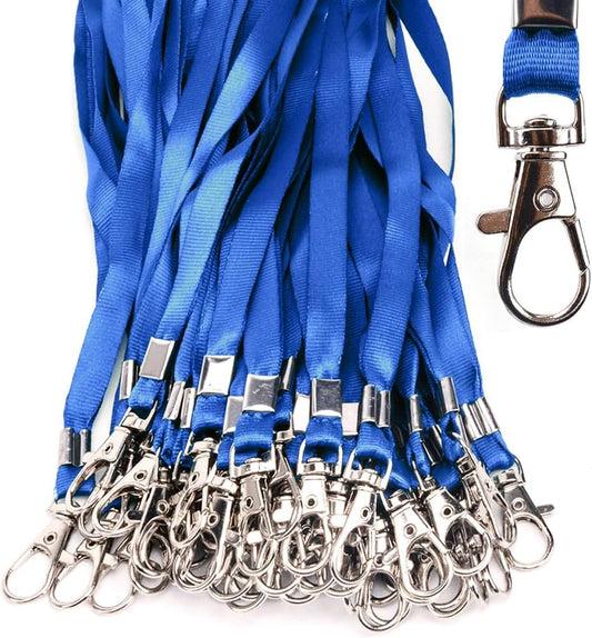 Lanyards 50 Pcs Bulk Lanyard for Id Badges Flat Blue Lanyard with Badge Clip Swivel Hook (50, Blue)