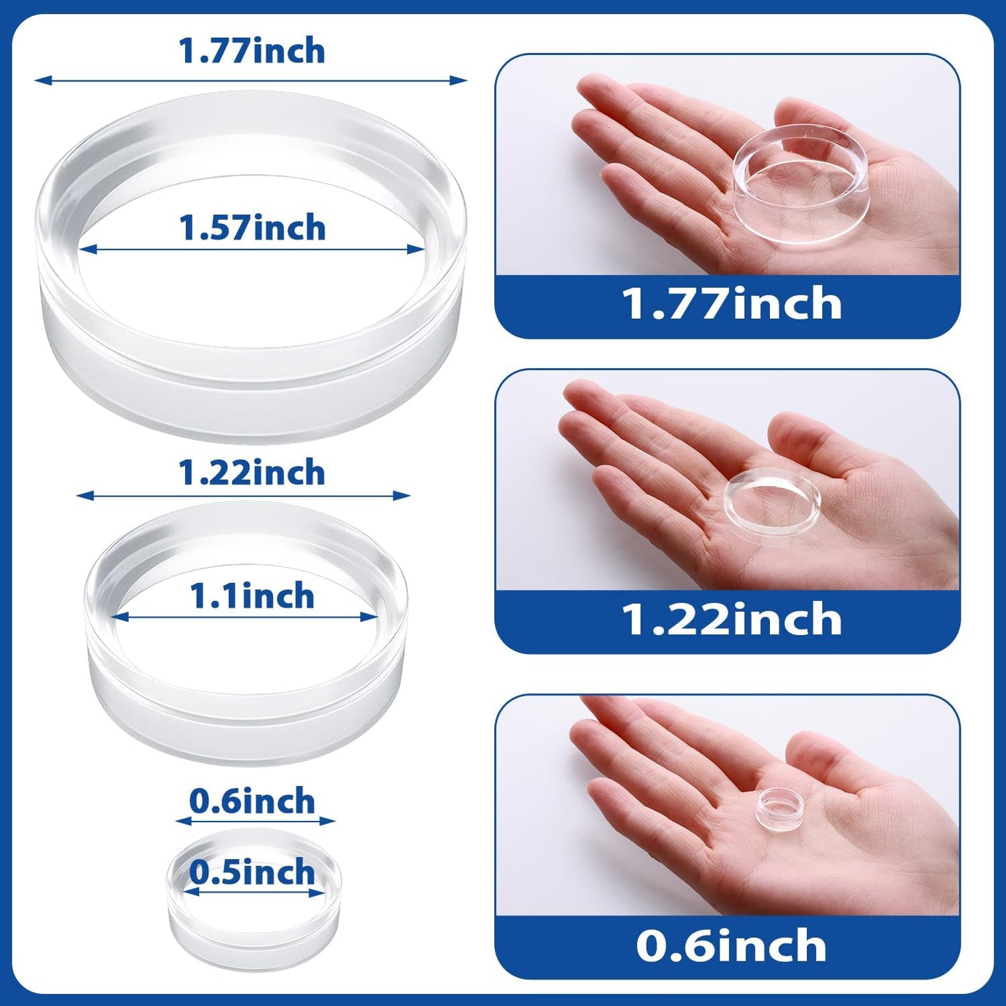 120 Pcs Baseball Holder Ring Stand 0.6/1.22/1.77 Inch Round Acrylic Stands, Small Display Stand Ring Clear Sphere Holder for Small Balls, Baseball, Golf Ball, Crystal Ball, Egg Stand, Marble, Softball