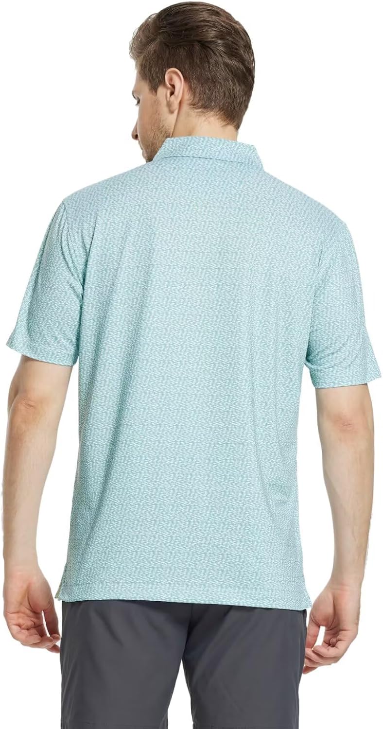 M MAELREG Mens Golf Shirt Short Sleeve Dry Fit Print Moisture Wicking Performance Patterns Collared Polo Shirt