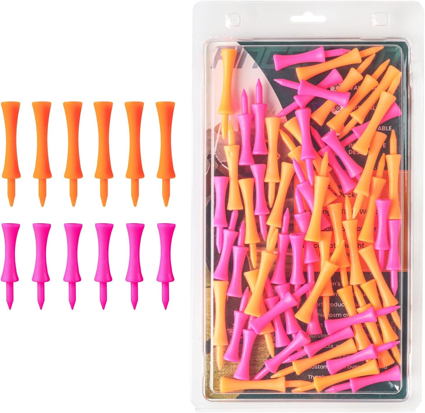 Plastic Golf Castle Tees Step Down Value 200 Count, Unbreakable Mixed or Same Height 1, 1 1/4, 2 3/4, 2 1/4, 2, 1 3/4, 1 1/2 Inch Length Colorful Pack for Practice