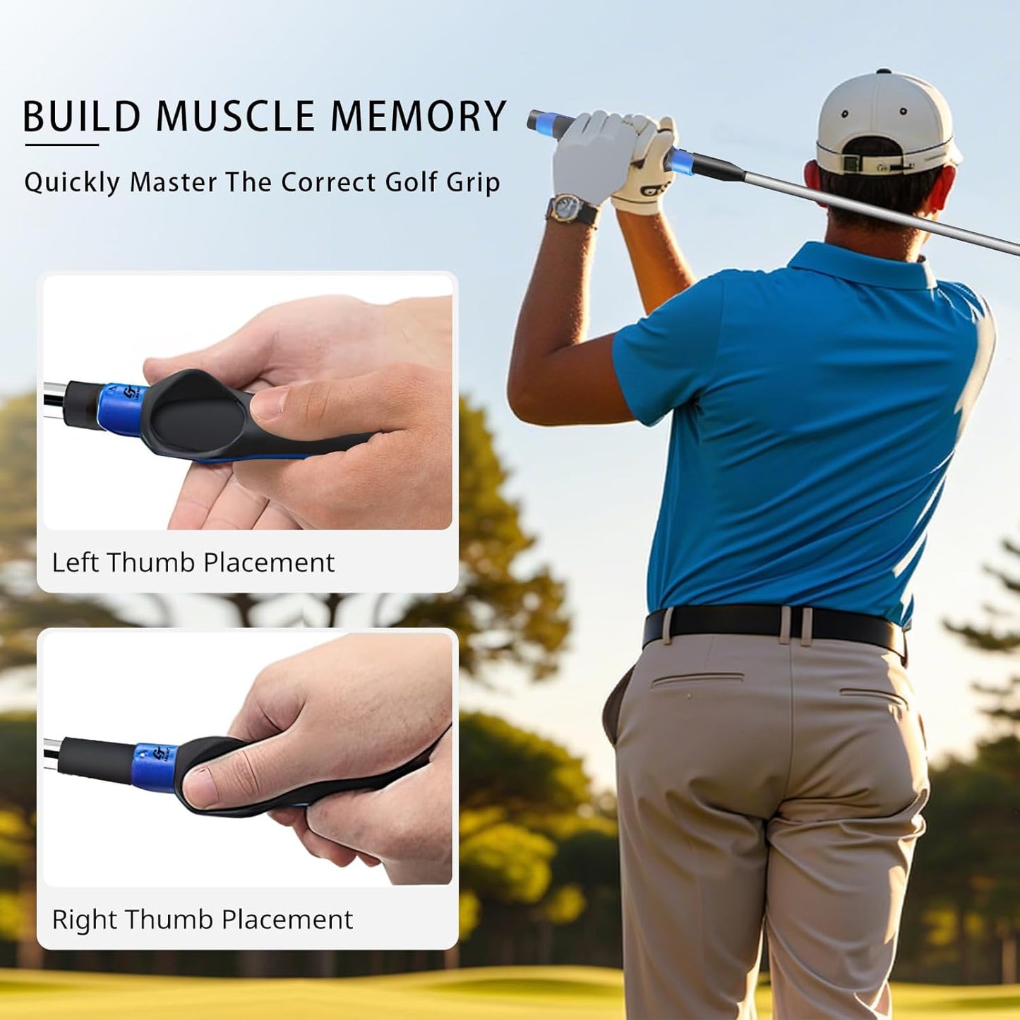 Golf Grip Trainer 2 Pack with Swing Correcting Arm Band, Golf Training Aid, Golf Grip Kit,Grip Trainer Golf Club to Help Train Correct Hand Position