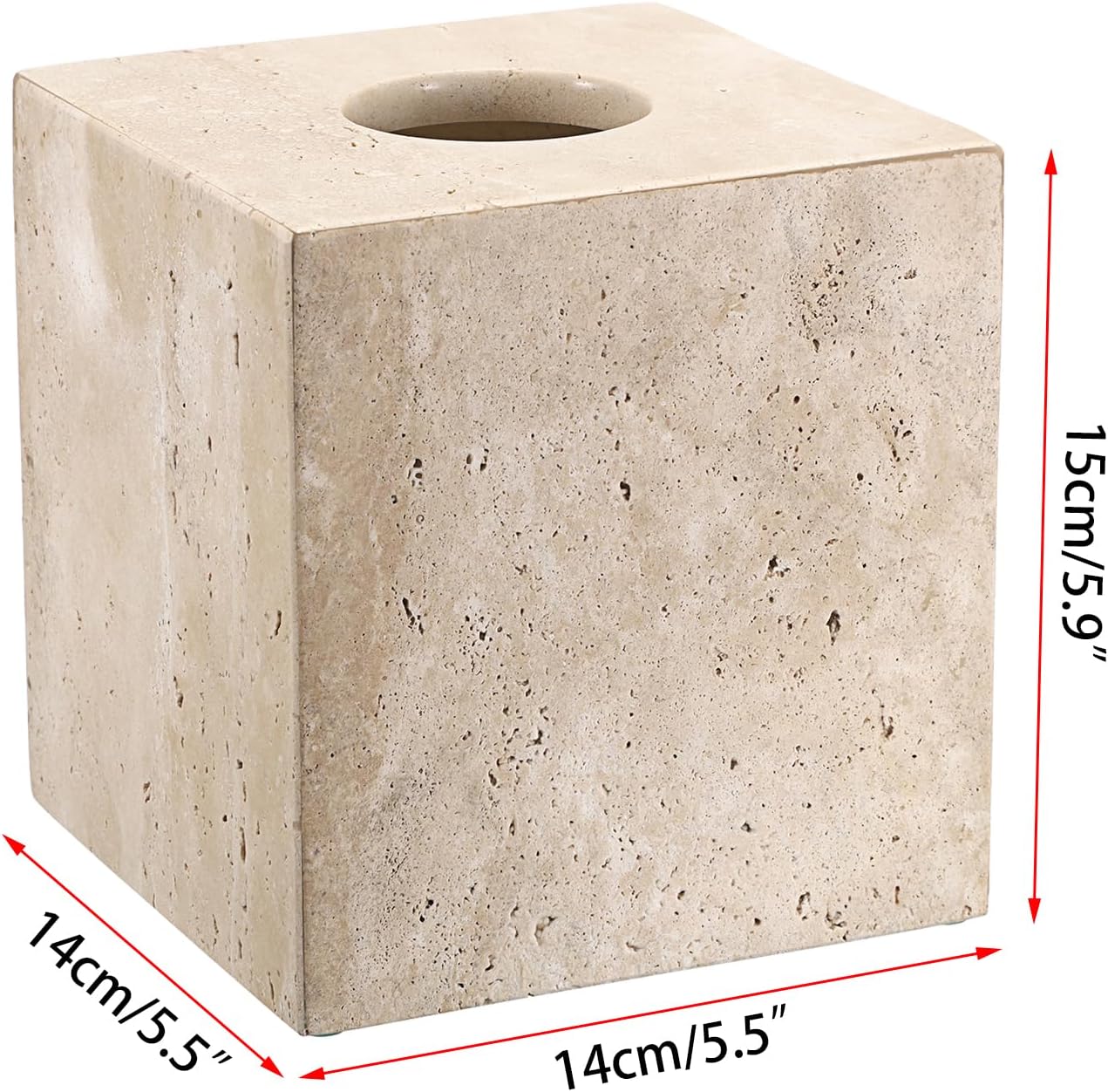 Sumnacon Square Tissue Box Cover Natural Travertine Tissue Cover with Pads, Heavy Duty Stone Tissue Box Holder,Gorgeous Tissue Holder for Toilet Bathroom Kitchen Bedroom Living Room Table,Light Beige