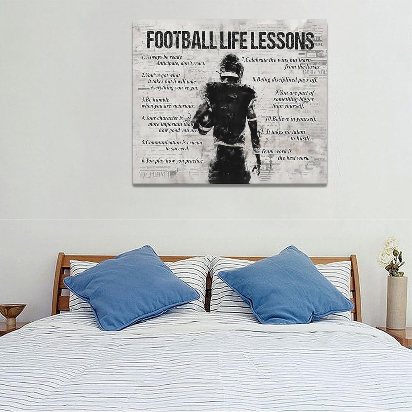 Football Sports Wall Art Football Life Lessons Wall Decor Football Sign Retro Poster Boy Men Room Motivational Decorations Canvas Print Painting Artwork for Bedroom Bathroom Living Room 24"x20"