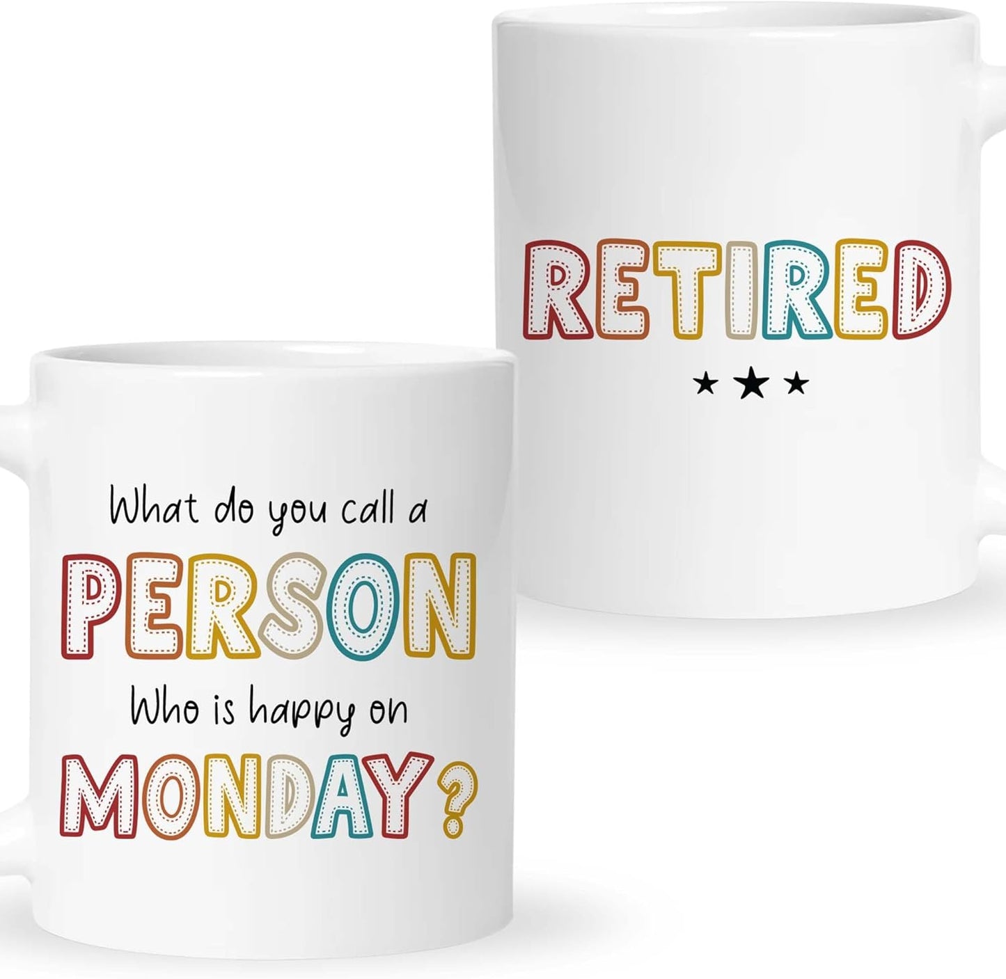 Retirement Gifts For Women Men, Who Is Happy On Monday, Happy Retirement Mug 11 Oz Coffee Mug, Retired Gifts Birthday Gift Christmas Presents for Coworkers Nurse Teacher Boss Grandma Mom