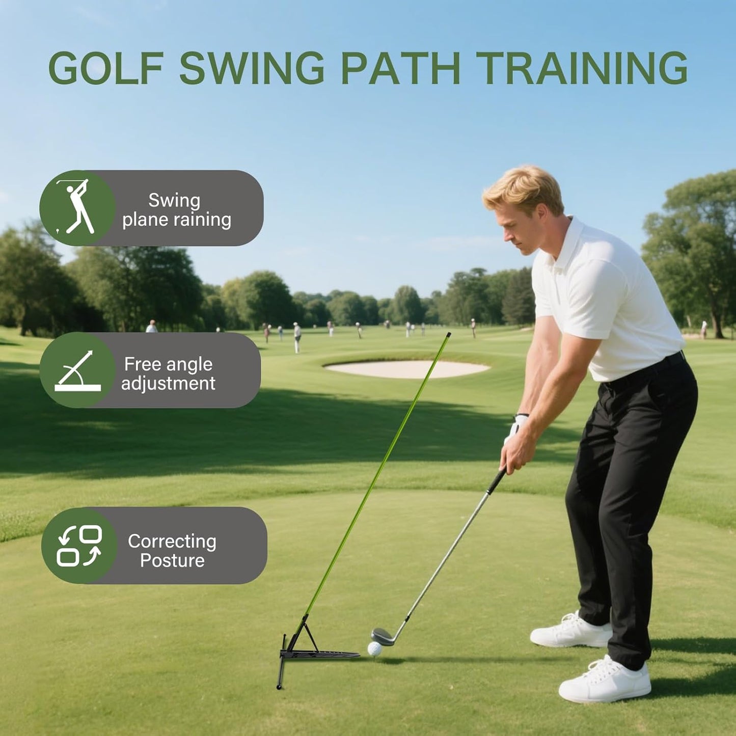 Golf Alignment Stick Holder, Golf Training Aid Teaching Equipment for Aiming, for Putting, Aiming, Full Swing Trainer, Posture Corrector, Golf Swing Trainer with Metal Sticks