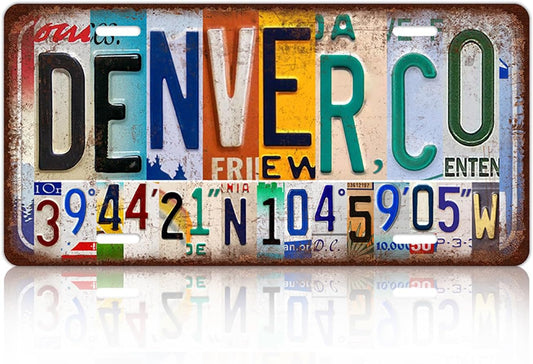Vintage City Wall Decor Denver,Co License Plate Metal Sign Tin Signs Poster
