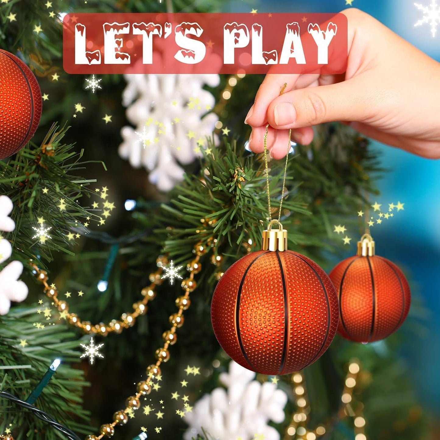Leitee 18 Pcs Christmas Plastic Basketball 2.36 Inch Xmas Tree Ornaments with Hanging Loop Sports Theme Decorative Hanging Ornaments for Holiday Party Christmas Tree Home