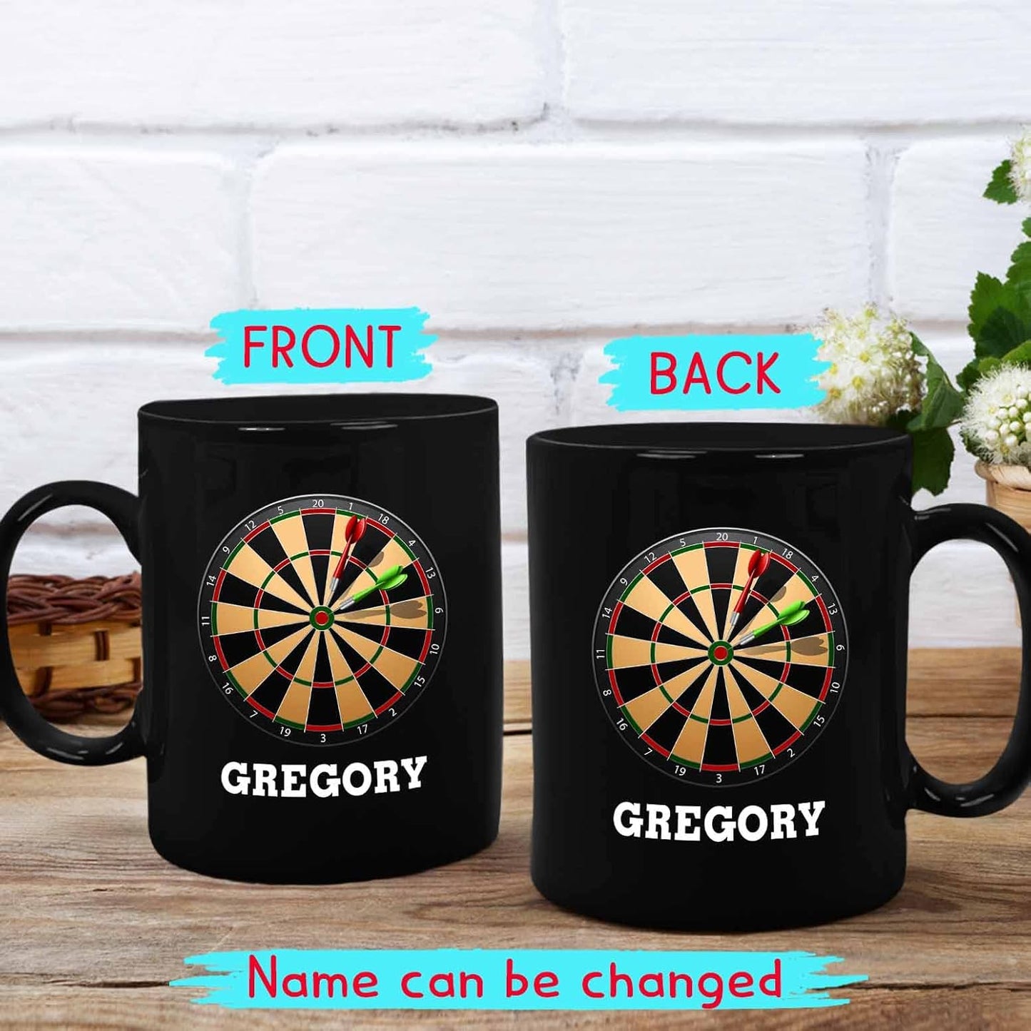 Personalized Choose Name Coffee Cup Gifts For Men Women, Dart Black Ceramic 11 Oz 15 Oz, Customized Dart Board Travel Mug