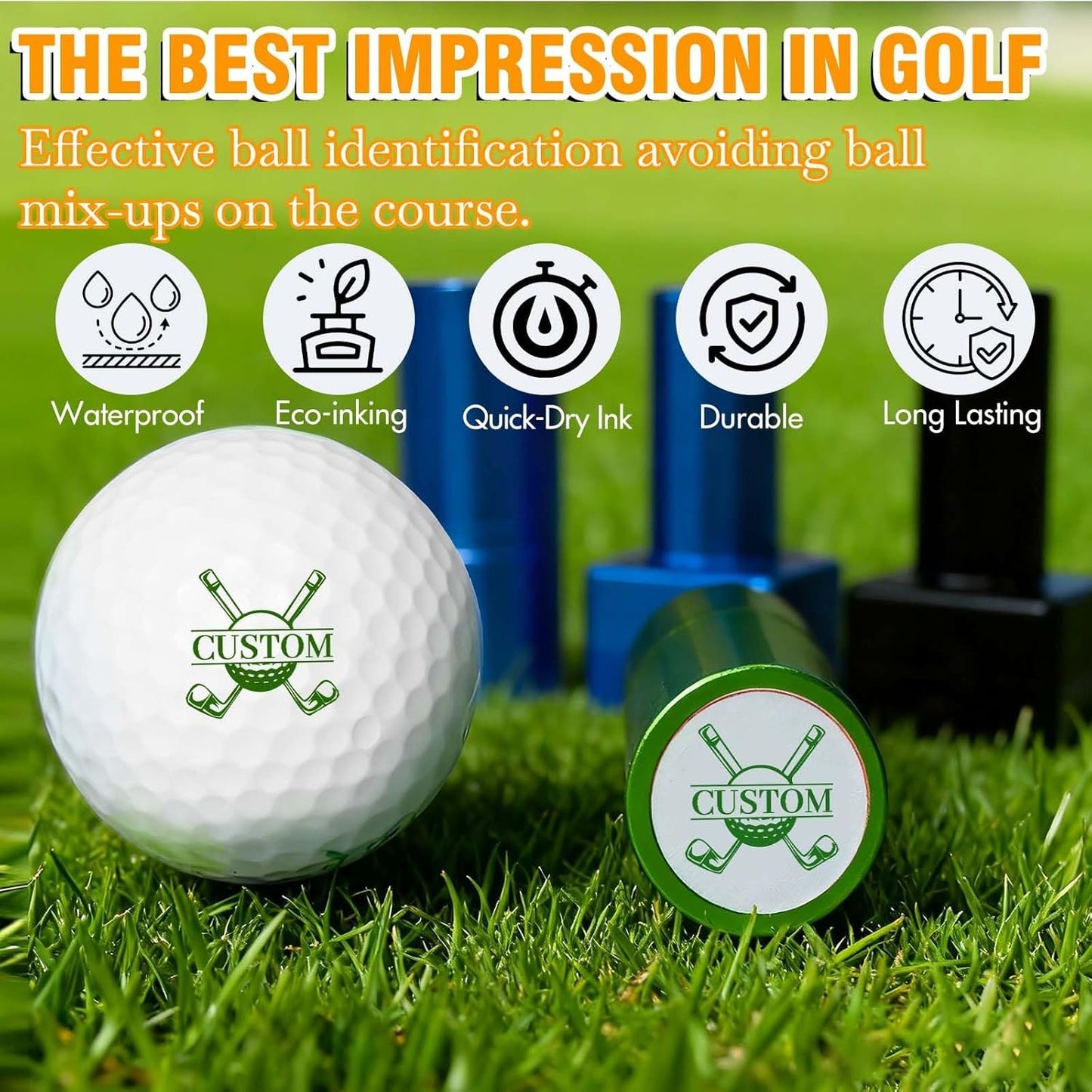 Lihome Golf Ball Stamp Personalized - Durable Waterproof Reusable Ink Stamper, Custom Golf Gift for Men, Dad, Retirement, Father's Day, Birthday & Christmas