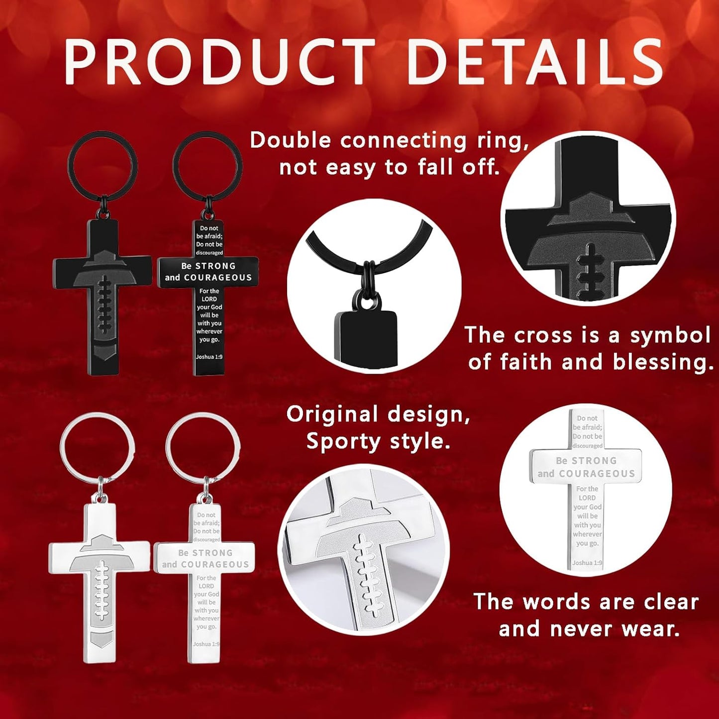 Football/Baseball/Soccer/Basketball Cross Keychains for Men First Communion Baptism Confirmation,Mens Gifts