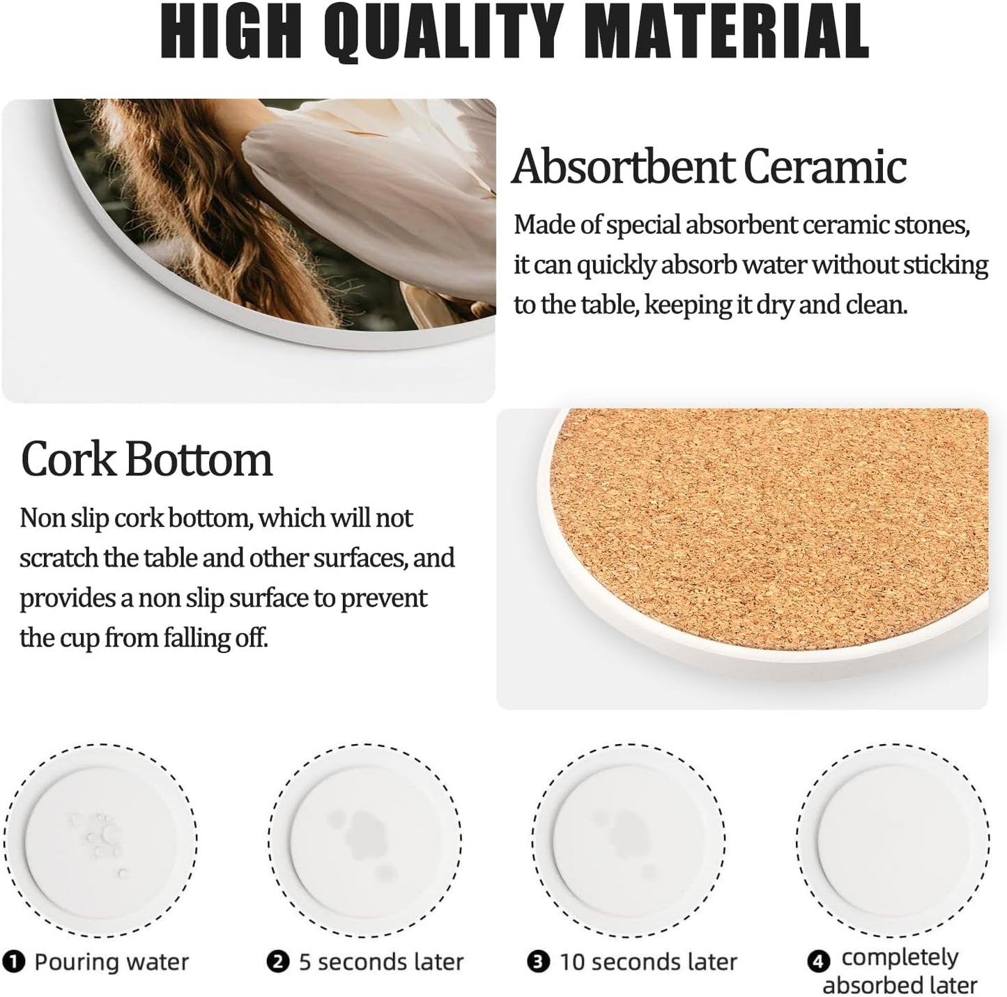 Custom Coasters, Personalized Ceramic Coasters for Crafts, Customized Drink Coaster with Your Photo, Text and Logo, for Weddings, Bars, Homes, Offices