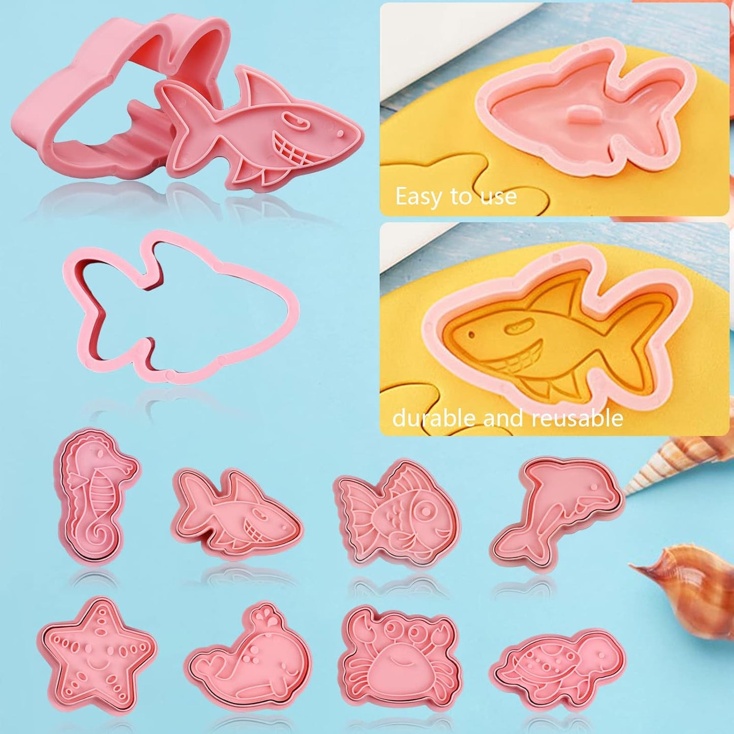 Ocean Cookie Cutters With Plunger Stamps Set,8 Piece See Cookie Cutters,Sea Embossing Cutter For Fondant Biscuit Cheese Baking