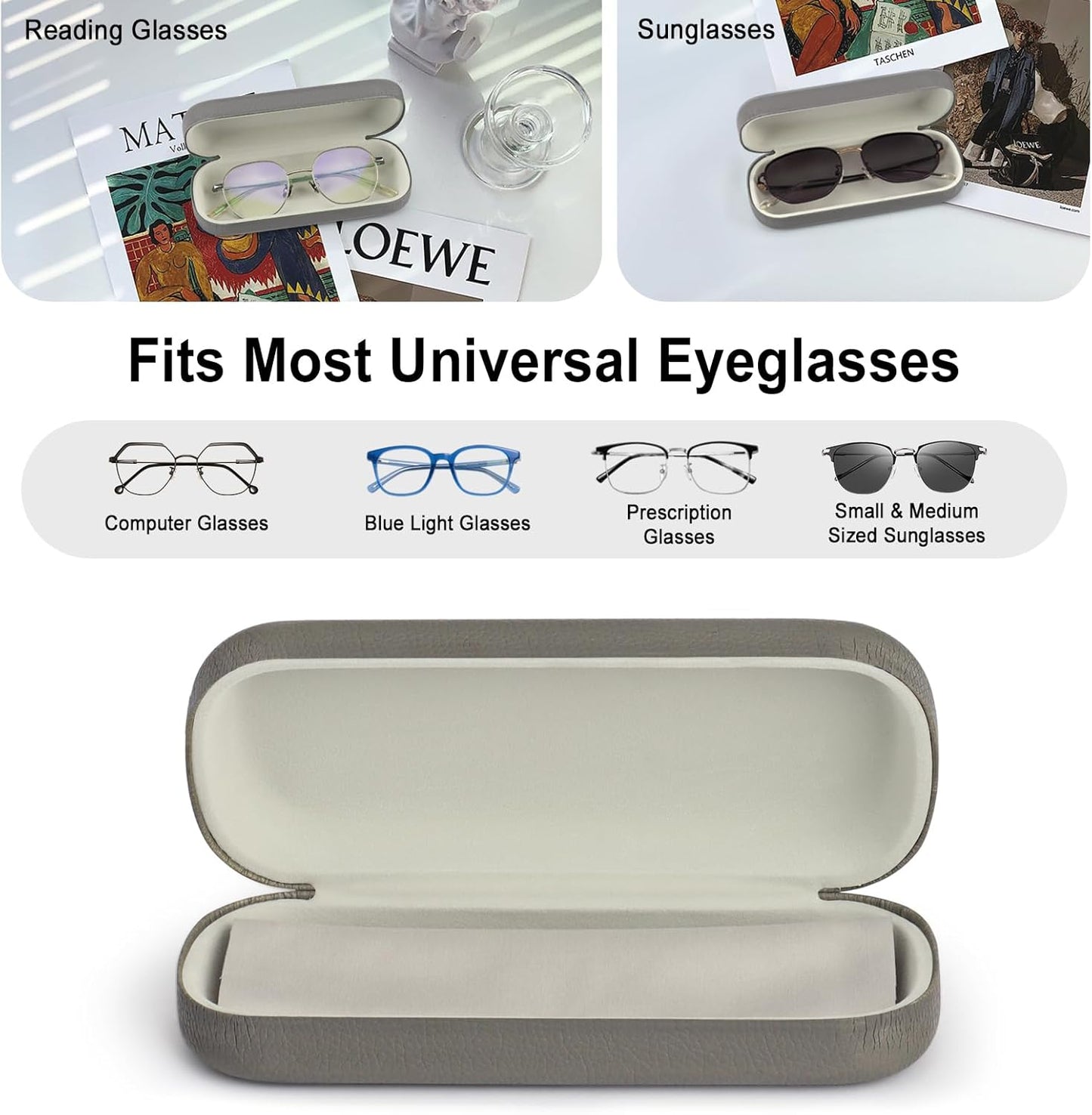 RayLove Glasses Case Hard Shell Eyeglass Case with Cleaning Cloth, PU Leather Protective Eye Glass Cases Fits Most Sunglasses