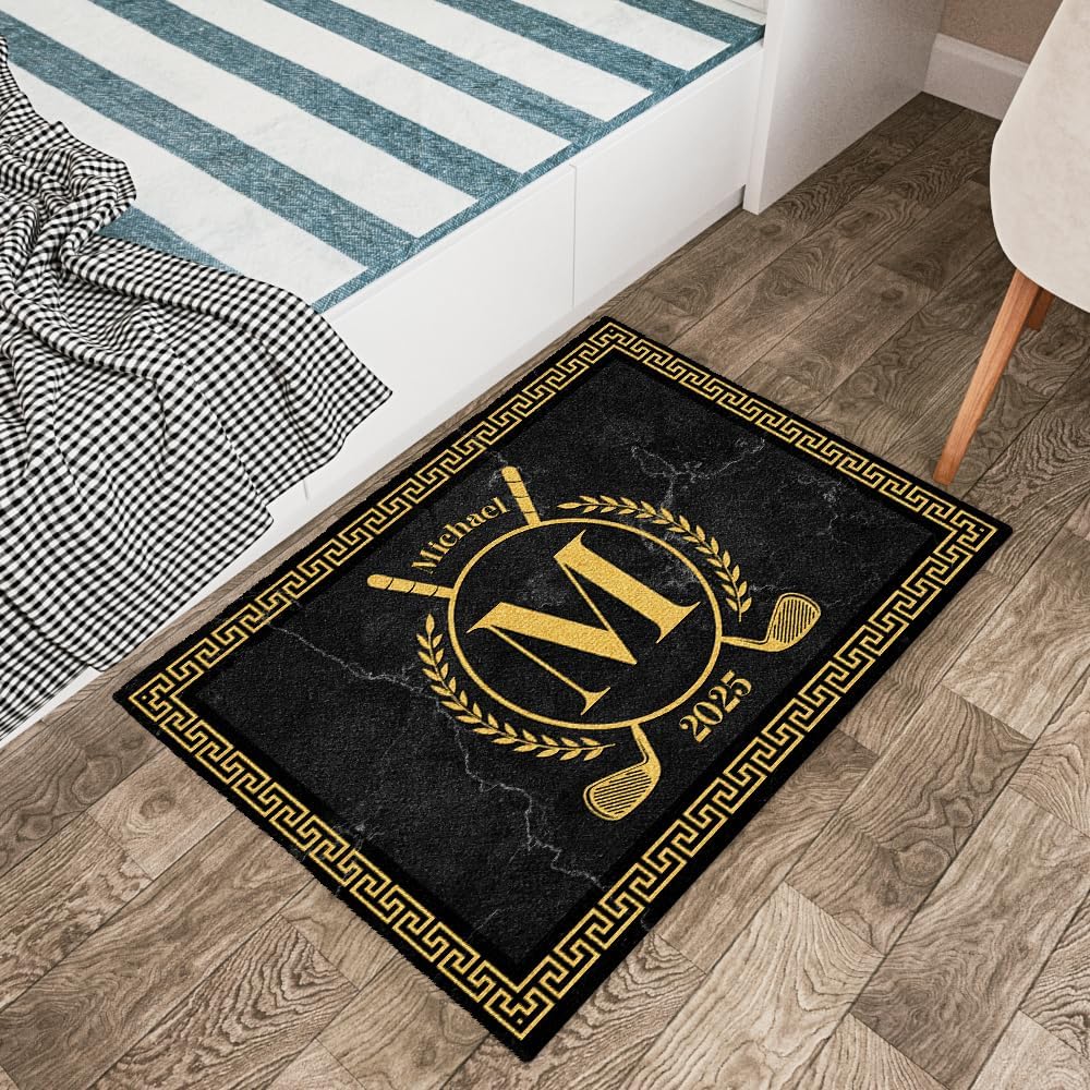 Personalized Golf Doormat – Personalized Welcome Mat with Family Name Year – Non Slip Outdoor Entry Rug for Porch, Garage, or Golf Lover Home Decor, for Men (Golf Doormat 05)