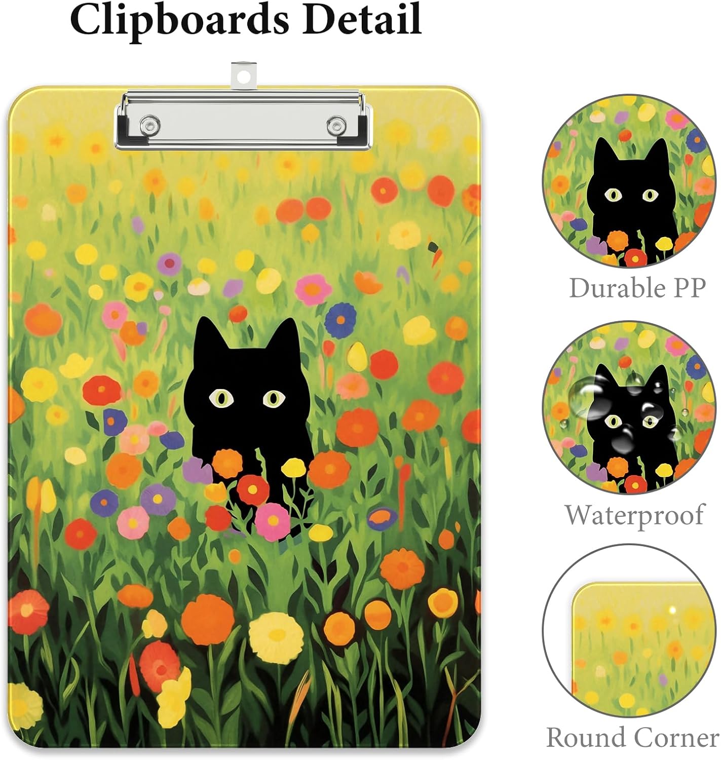 Rimilak Plastic Clipboards with Metal Clip, A4 Letter Size 9 x 12.5 in, Office Decorative for Students Women Men and Kids, Cute Custom Pattern, Green Grass Cat