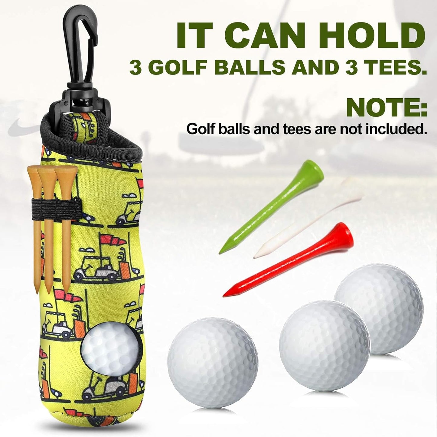 4 Pieces Golf Tee Holder Golf Ball Carry Bag Pouch Ball Holder Keychain Belt Clip Gifts Accessories