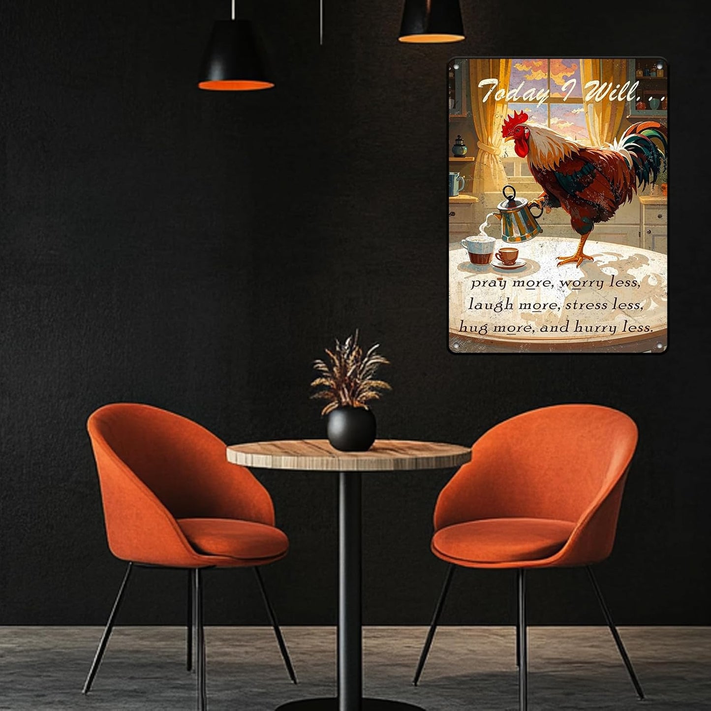 Chicken Sign Rooster Kitchen Decor Today I Will Pry More Worry Less Metal Sign Poster 12x16 Inch Home Kitchen Offce Cafe Coffee Are Farm Wall Decor