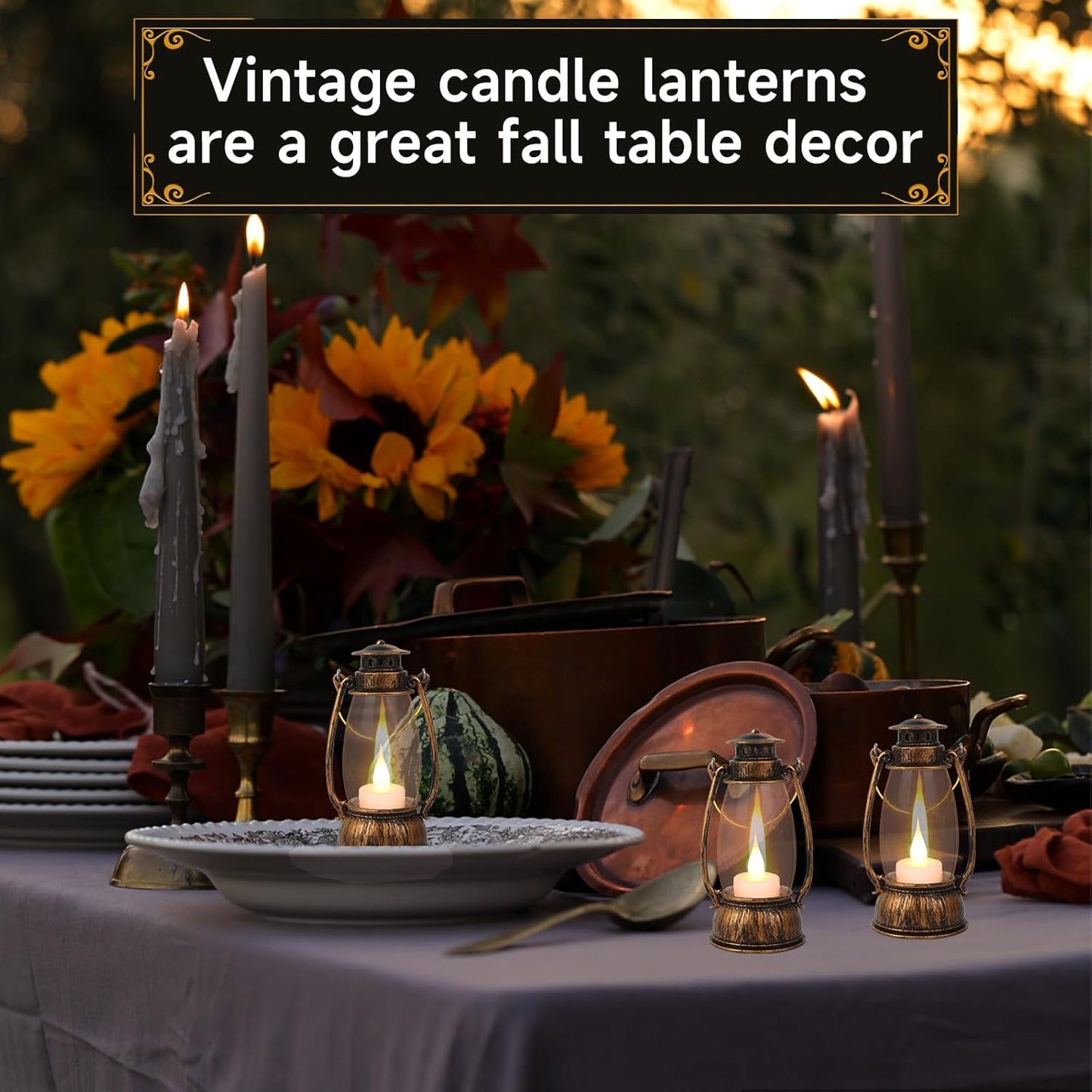 12Pcs Mini Lantern Decorative with Flickering LED Candle, 6Inch Small Western Lantern for Table Centerpiece, Vintage Hanging Candle Holders for Western Halloween Camping Party Decor (Brown)