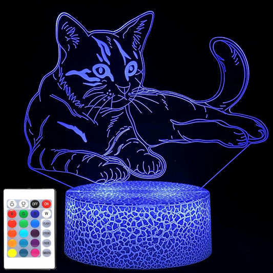 i-CHONY Cat Gift 3D Illusion Lamp,Cute LED Night Light,with Remote & Smart Touch 16 Colors Bedroom Decorations Bedside Lamp - Cat Love Gift for Women Teens Girls Kids Birthday Christmas