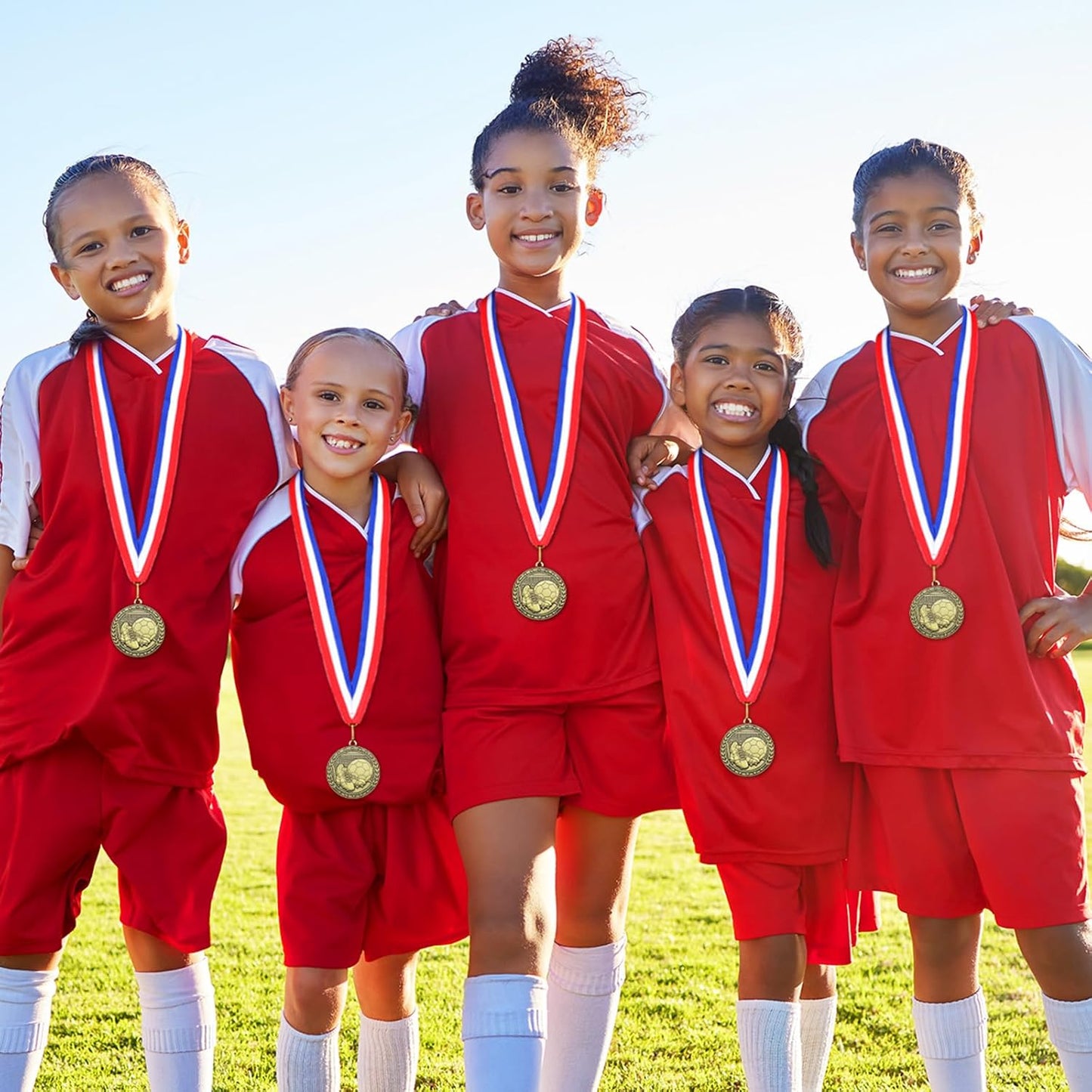 36 Pcs 2'' Gold Medals Bulk Volleyball Football Basketball Soccer Baseball Archery Dink Ball Cheer Track Bowling Awards Medals with Ribbons for Sports Participation Winner Gift