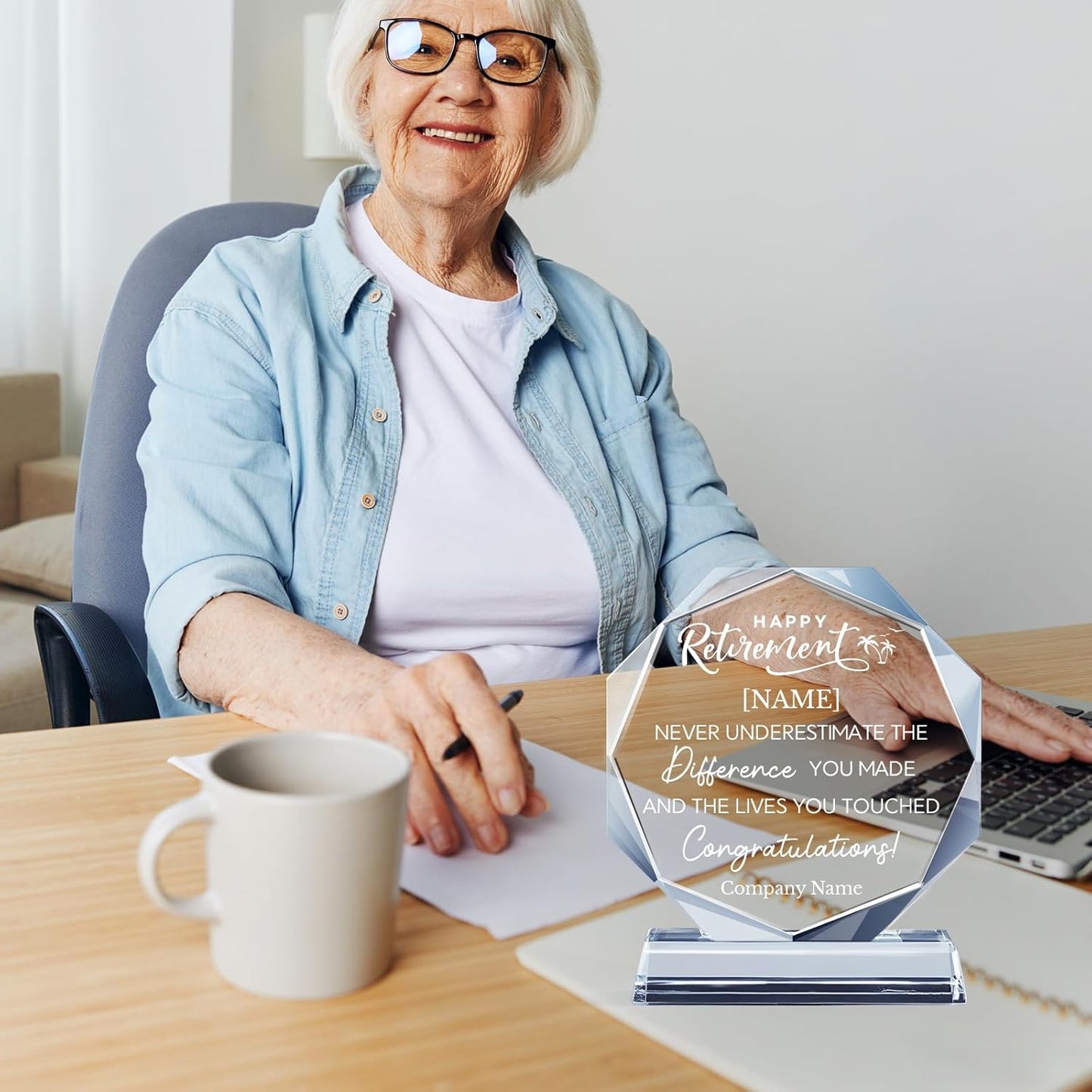 Personalized Crystal Trophy Award - Custom Plaque w/Engraved Text Logo - Employee Appreciation Gifts, Farewell Retirement Gifts - Custom Trophy and Employee Recognition Awards