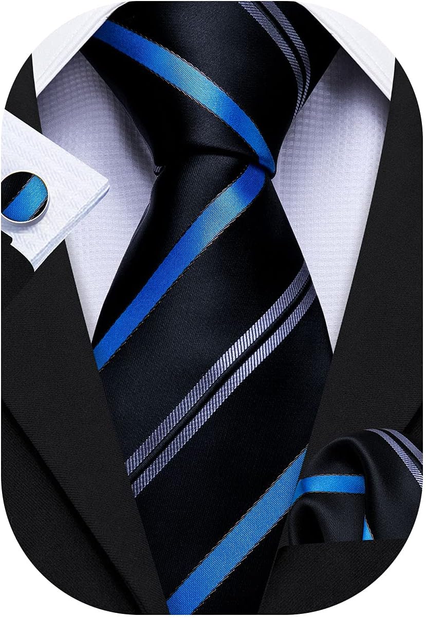 Barry.Wang Designer Classic Ties for Men Set Formal Pocket Square Cufflink Check Plaid