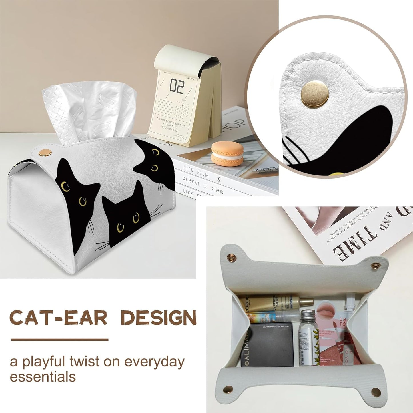 Black Cat Tissue Box Cover Holder – Rectangular Tissue Organizer, Decorative Napkin Box Case for Home, Office & Car