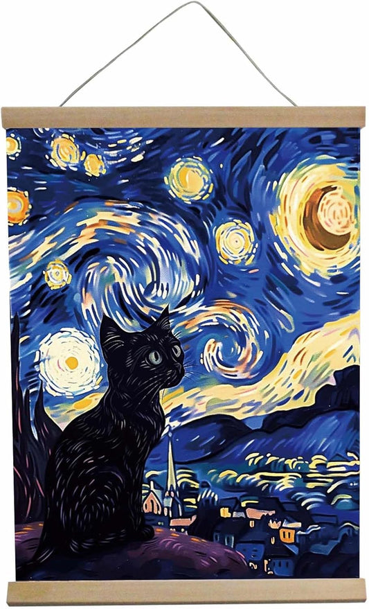 BUPOfromcn Starry Night Funny Black Cat Wall Art Van Gogh Prints Cat Lover Gifts 12x16inche Aesthetic Prints Painting For Home Bedroom Dorm Cat Pictures Wall Decor