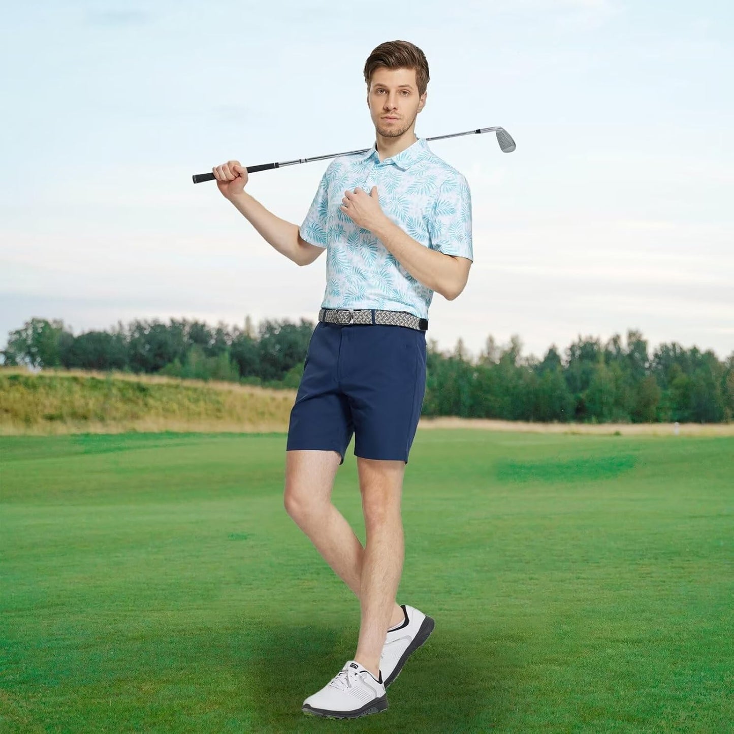 M MAELREG Mens Golf Shirt Short Sleeve Dry Fit Print Moisture Wicking Performance Patterns Collared Polo Shirt