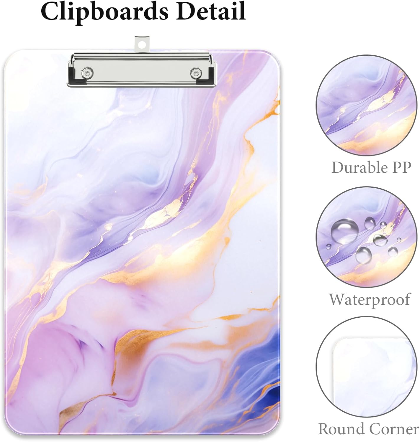 Rimilak Plastic Clipboards with Metal Clip, A4 Letter Size 9 x 12.5 in, Office Decorative for Students Women Men and Kids, Cute Custom Pattern, Colorful Marble