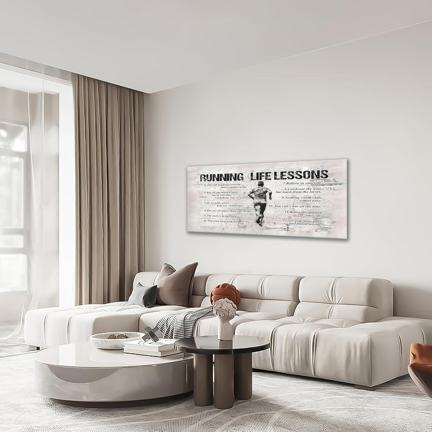 Running Sports Wall Art for Living Room - Large Size Life Lessons Decor Sign - Retro Canvas Prints Inspirational Pictures Painting Artwork - Home Decoration for Master Bedroom 60"X30"