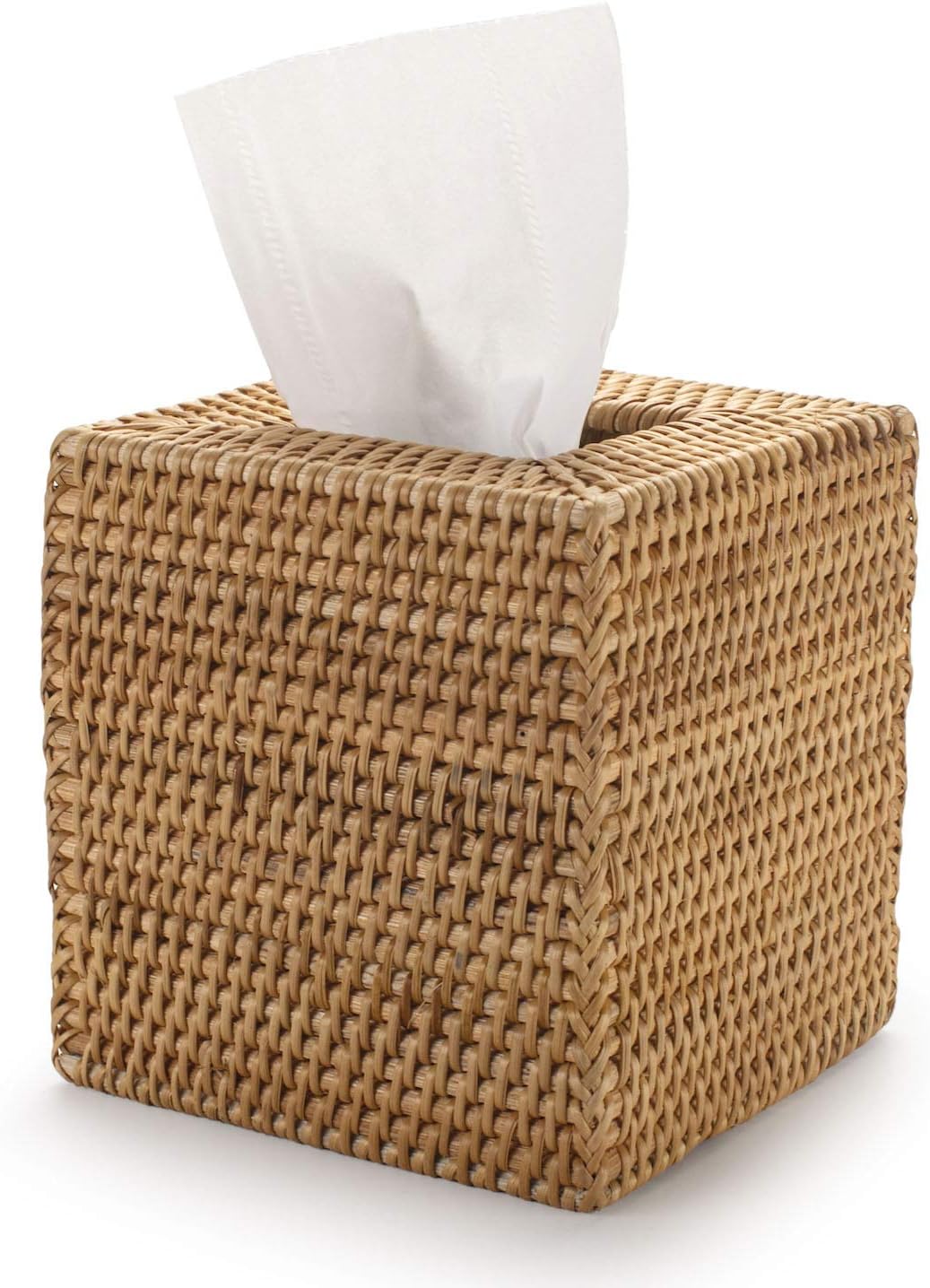 Rattan Tissue Box Cover Natural Woven Facial Napkin Holder Square (Natural, 5.5x5.5x5.9 Inch)