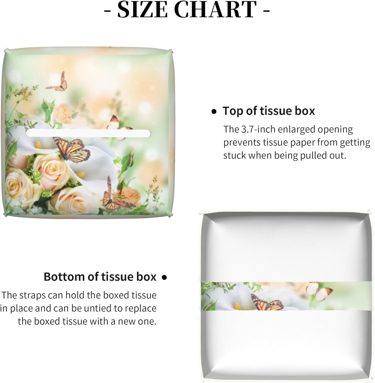 Rose Flowers and Butterfly Tissue Box Cover Square,Yellow Roses Floral Tissue Box Holder Waterproof Leather Facial Paper Organizer Dispenser for Bathroom Home Car Nightstand Vanity Desk