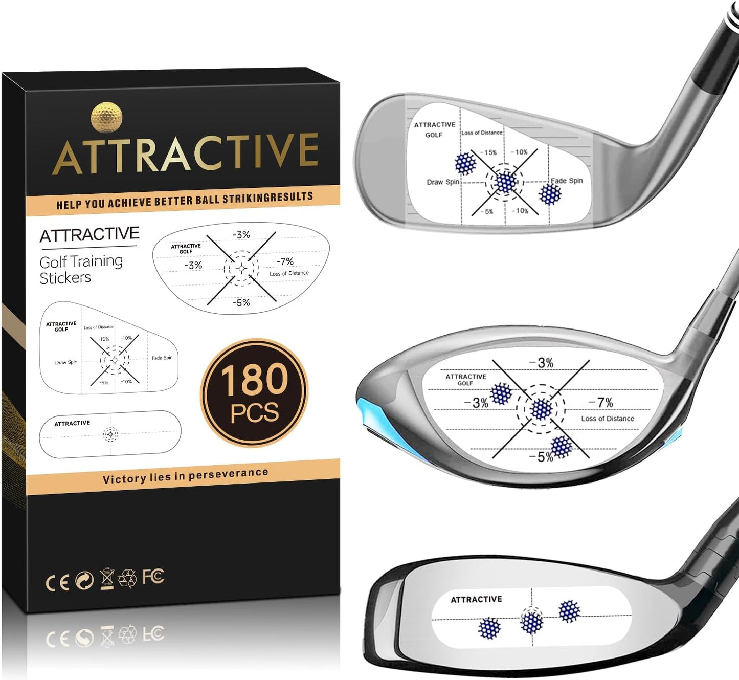 ATTRACTIVE Golf Impact Tape Set, Club Impact Stickers for Golf Clubs, Self-Teaching Sweet Spot and Consistency Analysis, Useful Training Aid Improve Swing Accuracy