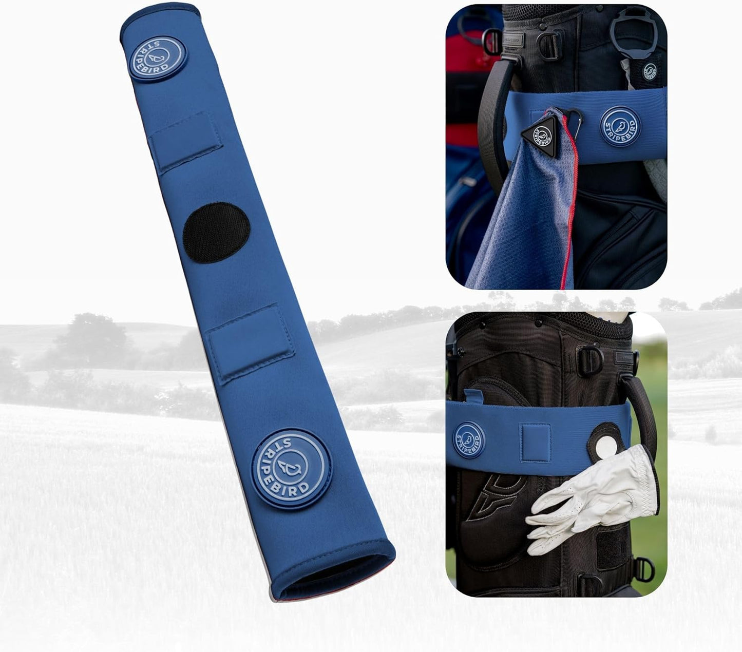 Stripebird - Premium Golf Cart Strap Sleeve Protector - Save Your Golf Bag from Golf Cart Straps - Includes Magnetic and Steel Plate for Magnetic Golf Accessories